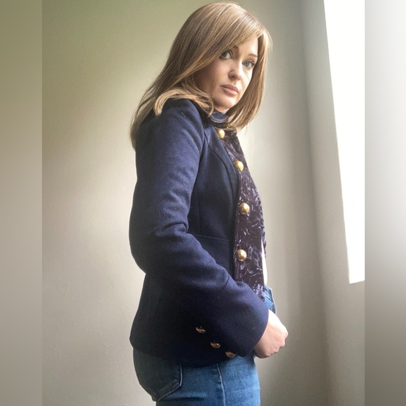 Navy Wool/Velvet Jacket, Extra Small, Guess - Picture 8 of 12